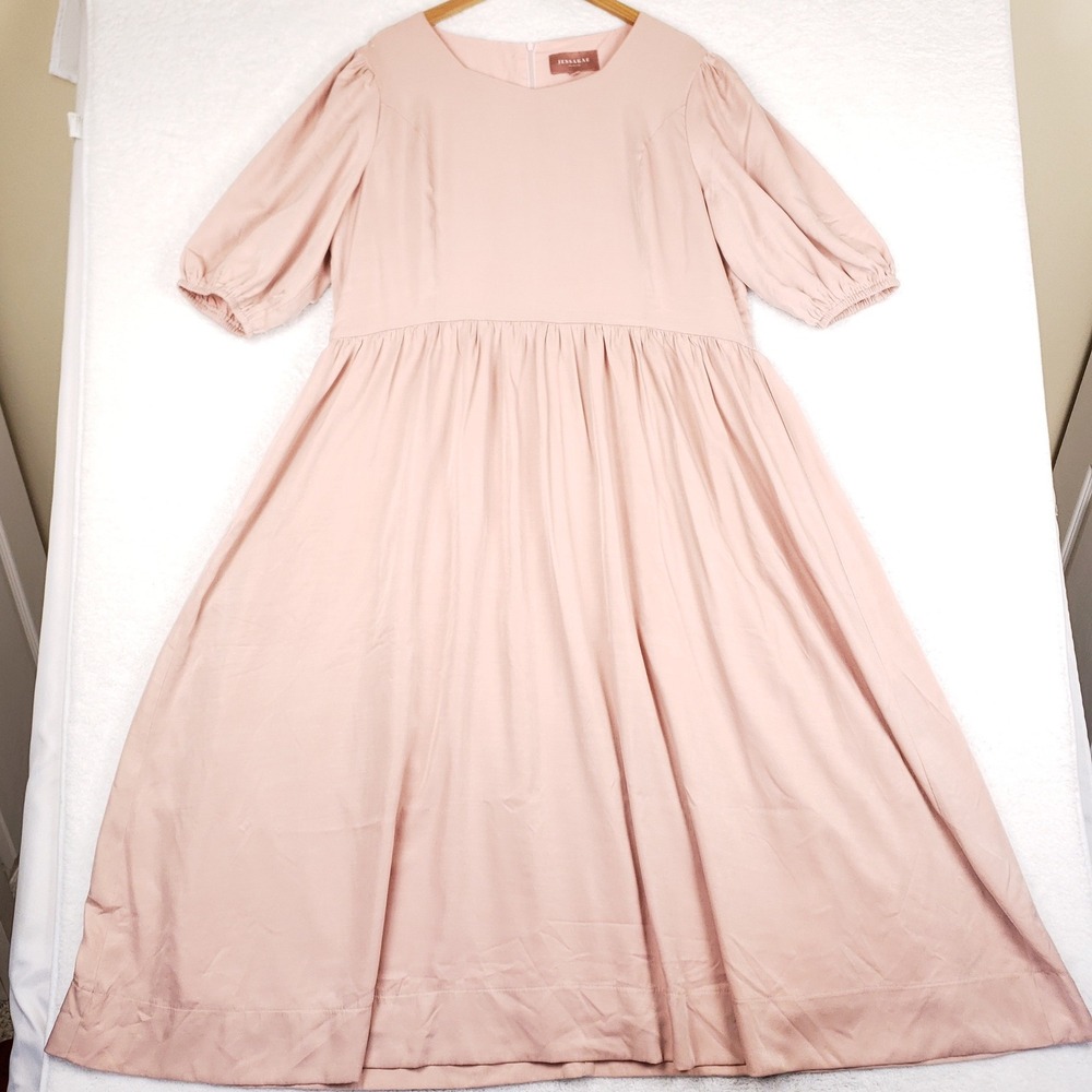 JESSAKAE Dress Women 2XL Pink Midi Empire Waist Puff Sleeve Modest Cottagecore